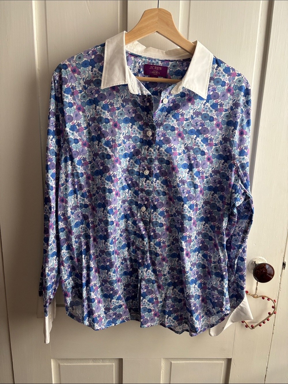 J. Crew White-Collar Floral Button Shirt in Blue & Purple